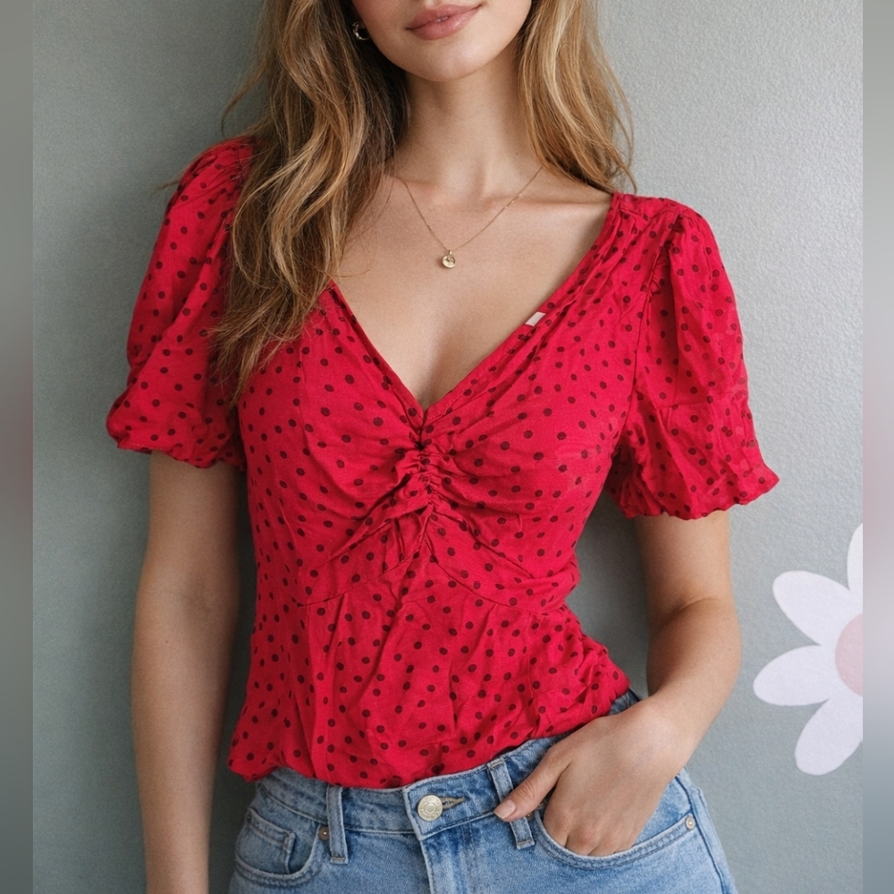 Red and Black Polka Dot Blouse